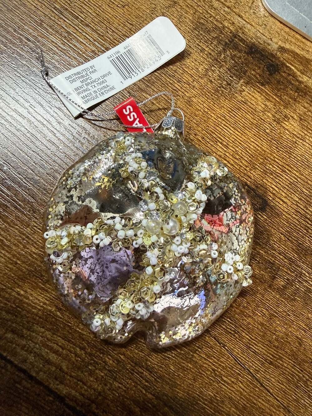NWT Blown Glass Beaded Sand Dollar Christmas Ornament with Embellishments